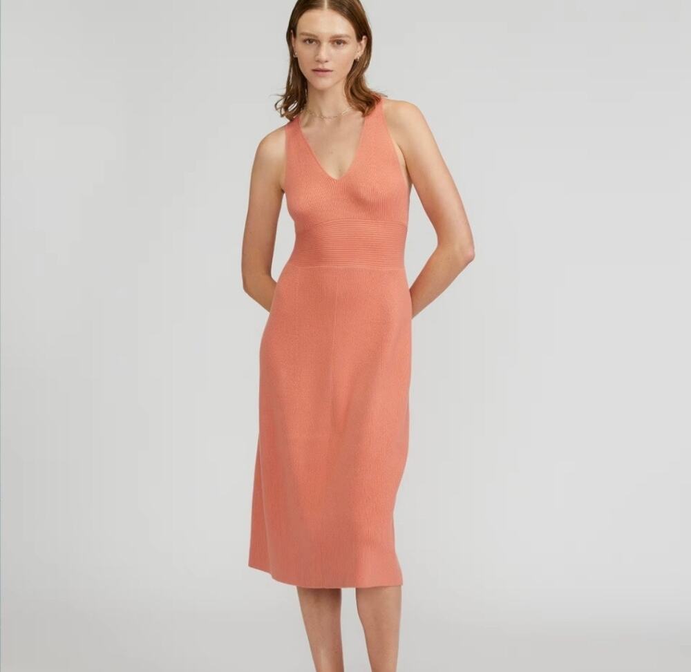 Everlane Ribbed Cotton Cross-Back Midi Dress Tawny Pink Peach Medium M NWT